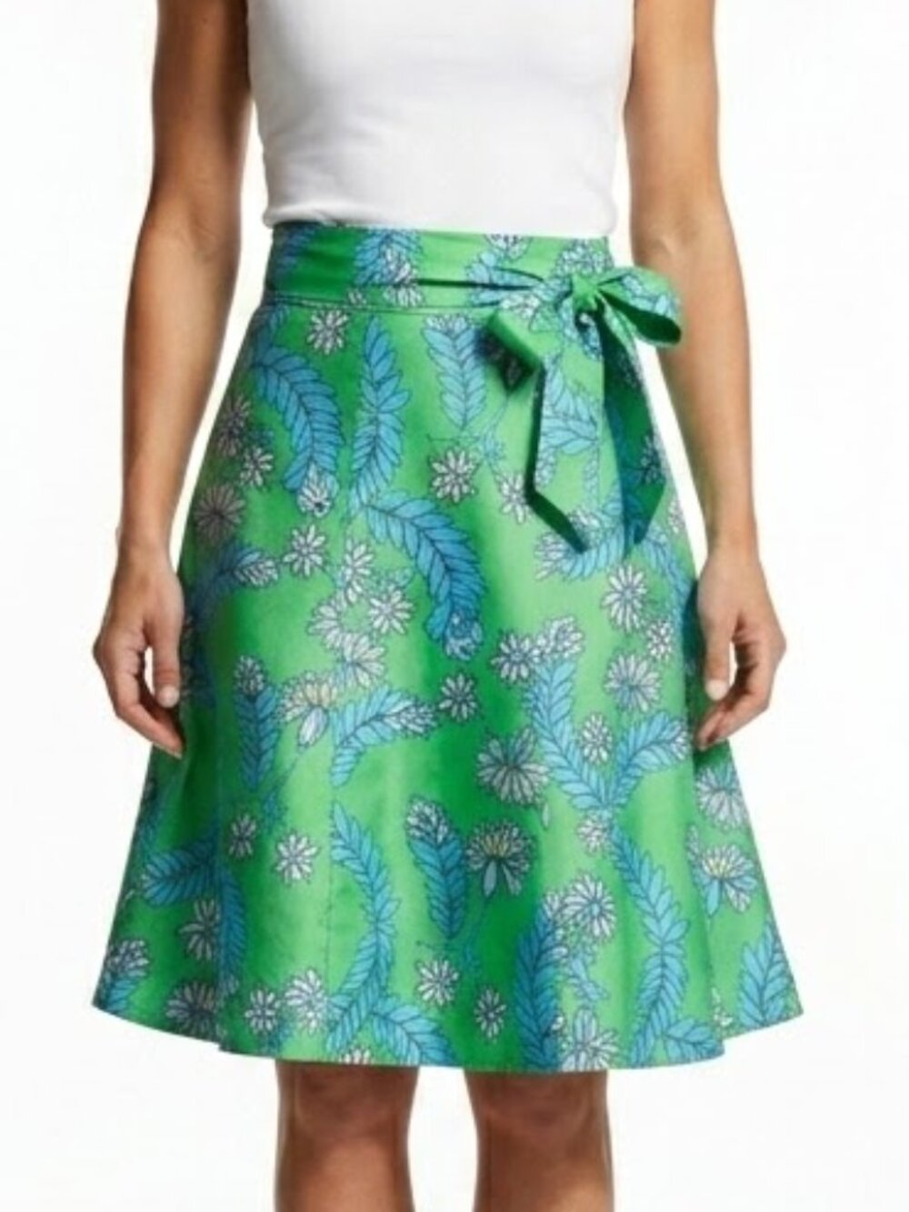 Lilly Pulitzer 100% Silk Tropical Leaf Print A-Line Wrap Skirt Size 0